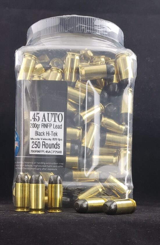 200RNFPL45ACP250 Choice Ammunition Choice Range .45 Auto 200 Grain BLACK HI-TEK COATED RN~100% HAND-LOADED!!